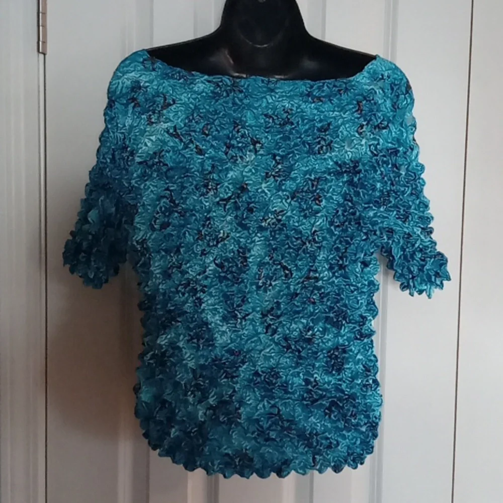 Chic Teal Women's Textured Blouse - Picture 3 of 4